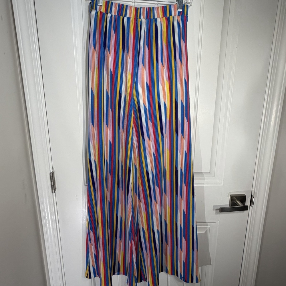 L/C by Lizette Collection Pleated Wide Leg Palazzo Pants Multicolor Geometric L